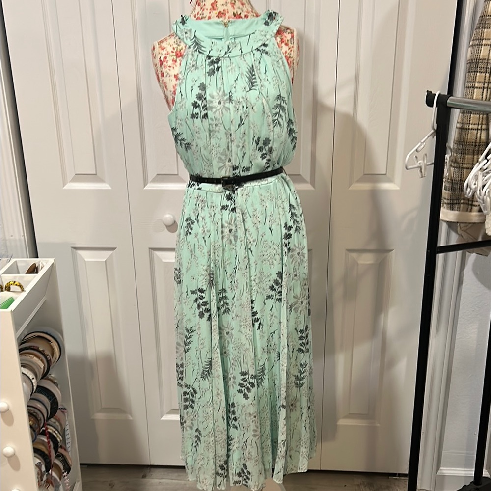 Tommy Hilfiger Green Pleated Halter Maxi Dress